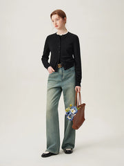 Silk Knit Black Loose Spring Cardigan