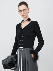 Elegant Ostrich Sleeve Sweater Cardigan