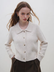 Wool Polo Neck Grey Button Cardigan
