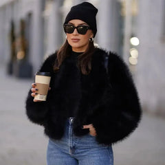 Short Fluffy Faux Fur Winter Coat