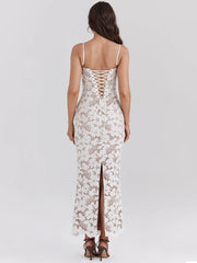 Floral Lace-up Sleeveless Bodycon Dress