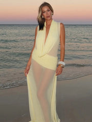 Pleated Patchwork Sleeveless Maxi Dress