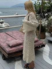 Hollow Out Lace Embroidery V Neck Long Sleeve Boho Dress