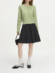 Lace Crescent Round Neck Knit Cardigan