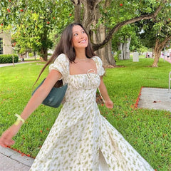 Puff Sleeve A-Line Floral Dress