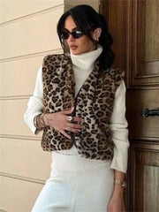 Leopard Printed Cropped Vest Coat