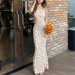 Floral Square Neck Vintage Maxi Dress