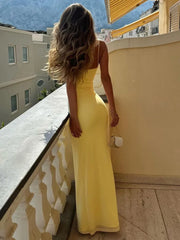 Spaghetti Yellow Sleeveless Bodycon Dress