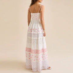 Contrast Lace Ruffle Layered Vacation Dress