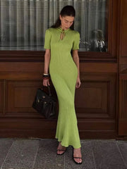 Hollow Slim Short Sleeve Maxi Dress