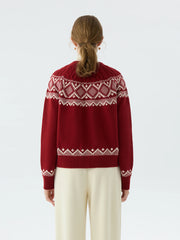 Cable Knit Red Wool Pullover Cardigan