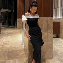 Bow Ribbon Off Shoulder Midi Dress