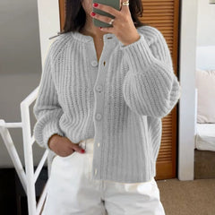 Crew Neck Loose Button Long Sleeve Cardigan
