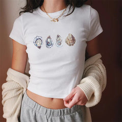 Shrimp Print Slim Fit Crop T-shirt