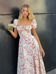 Puff Sleeve Split Maxi Floral Dress