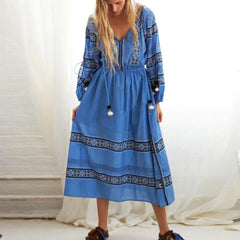 Lantern Sleeve Lace Embroidery Cotton Boho Dress