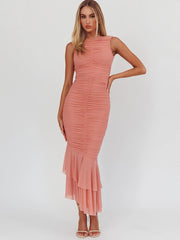 Mesh Ruffle Two Layer Bodycon Dress