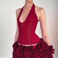 Red Gyaru Corset Crop Top