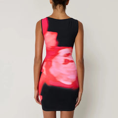 Tie Dye Print Sleeveless O Neck Mini Dress