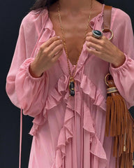 Ruffled Long Sleeve Chiffon Maxi Dress