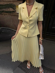 Button Lapel Pleated Skirt Coat