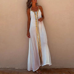 Lace Up Halter Maxi Vacation Boho Dress