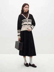 Wool Pink Stripe V-neck Short Cardigan