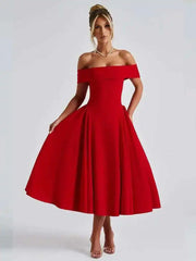 Off Shoulder Waist Wrap Midi Dress