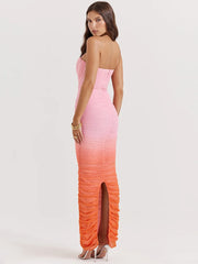 Gradient Strapless Split Bodycon Vacation Dress