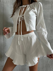 Plaid Lace Up Loose Shorts Two Piece Set