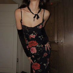Retro Floral Backless Slim Maxi Dress