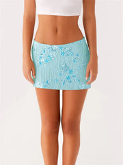 Sequined Floral Low Waist Mini Skirt
