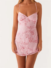 V-Neck Halter Mini Floral Dress