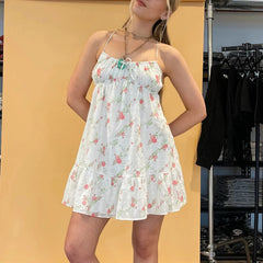 Cross Bandage Floral Mini Vacation Dress