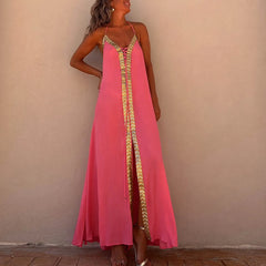 Lace Up Halter Maxi Vacation Boho Dress