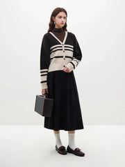 Wool Pink Stripe V-neck Short Cardigan