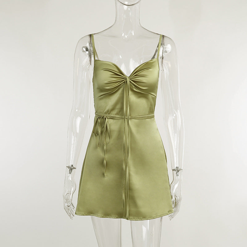 2024 Green Mini Dress Sexy Satin Slip Summer Dress