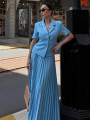 Button Lapel Pleated Skirt Coat