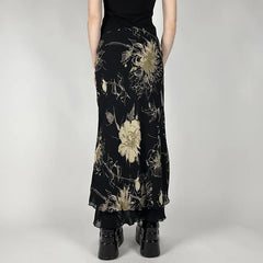 Floral Vintage A-line Mid Waist Skirt