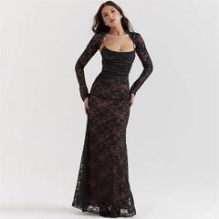 Ivory Lace Two-Piece Sexy Back Tie Prom Dress