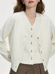 Wool V-neck Two-piece Knit Cardigan