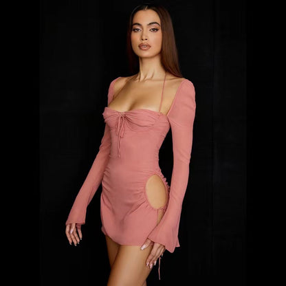 Amy Fashion - Sexy Hollow Out Long Sleeve Elegant Bodycon Dresses