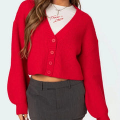 Sweet V-neck Cropped Button Cardigan