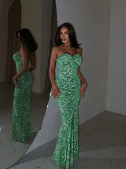 Strapless Print Trumpet Fold Party Dress