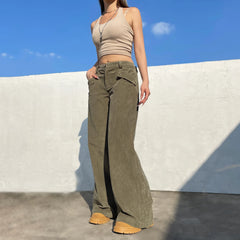 Corduroy Button Straight Pant