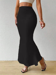 Solid Slim Fishtail Fold Skirt
