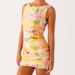 Floral Tie-Dye Color Print Bodycon Dress