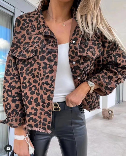 Vintage Loose Snake Leopard Oversize Long Sleeve Boyfriend Distressed Lapel Shacket Jacket