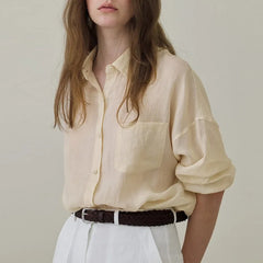100% Ramie Thin French Lapel Blouse