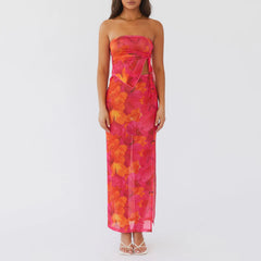 Floral Bandeau Bodycon Skirt Two Piece Set